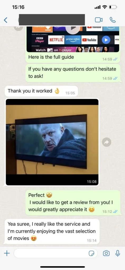 WhatsApp customer chat feedback screenshot 1 for Piwtv IPTV