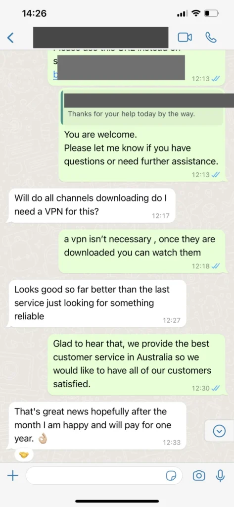 WhatsApp customer chat feedback screenshot 3 for Piwtv IPTV